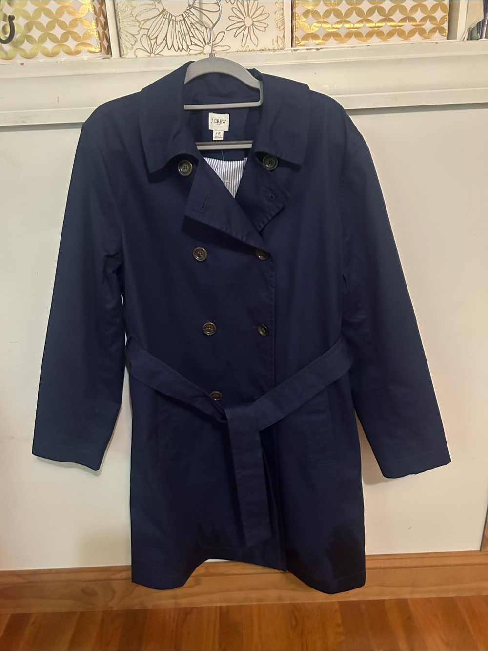 J. Crew Navy Double-Breasted Trench Coat with Belt